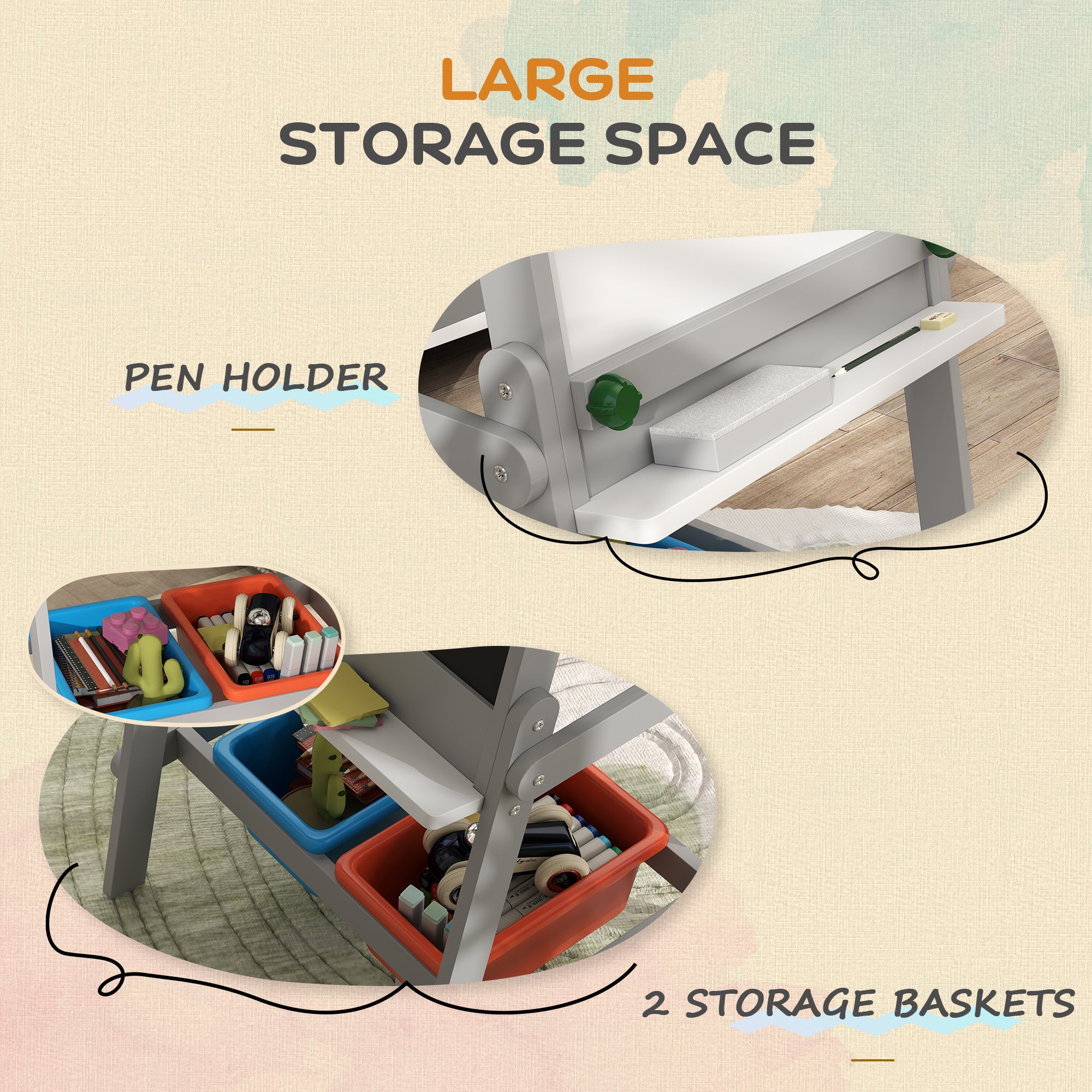 Easel for Kids, Art Easel w/ Paper Roll, Double Sided Whiteboard & Chalkboard with 2 Storage Boxes